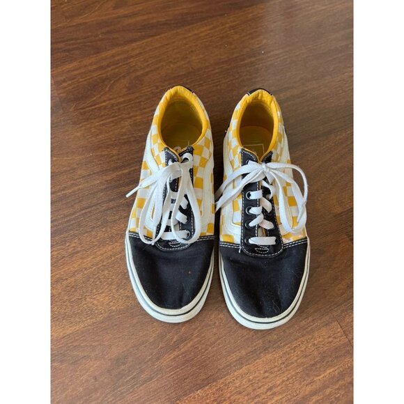 Vans Old Skool Yellow Checkerboard Women’s 6.5 Low Top Black White Skate Shoes - Picture 2 of 7